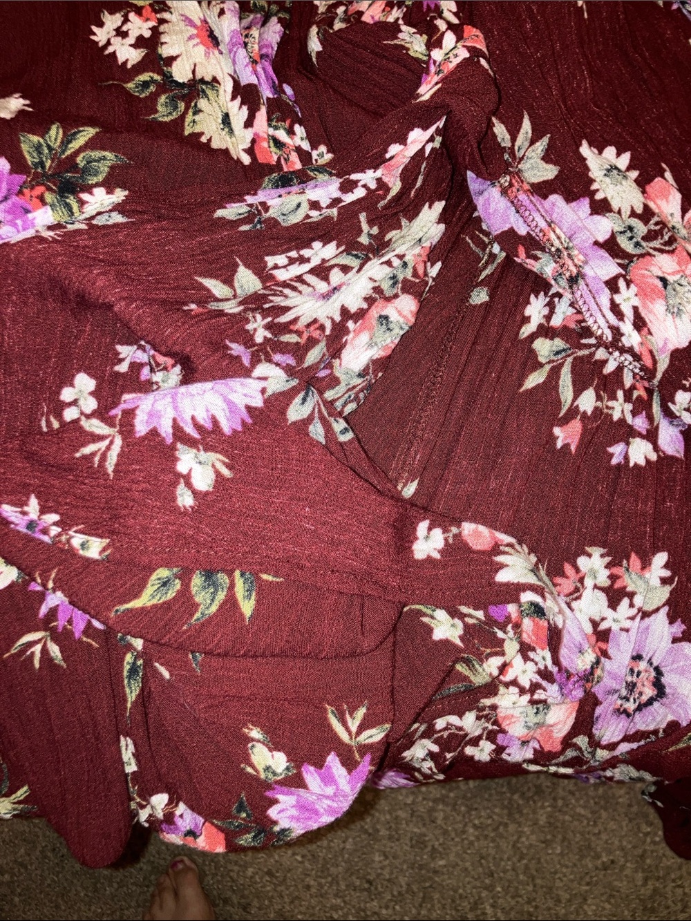 Torrid Burgundy Floral Maxi Dress with V-Neck and Flutter Sleeves Size 2 - Picture 5 of 5